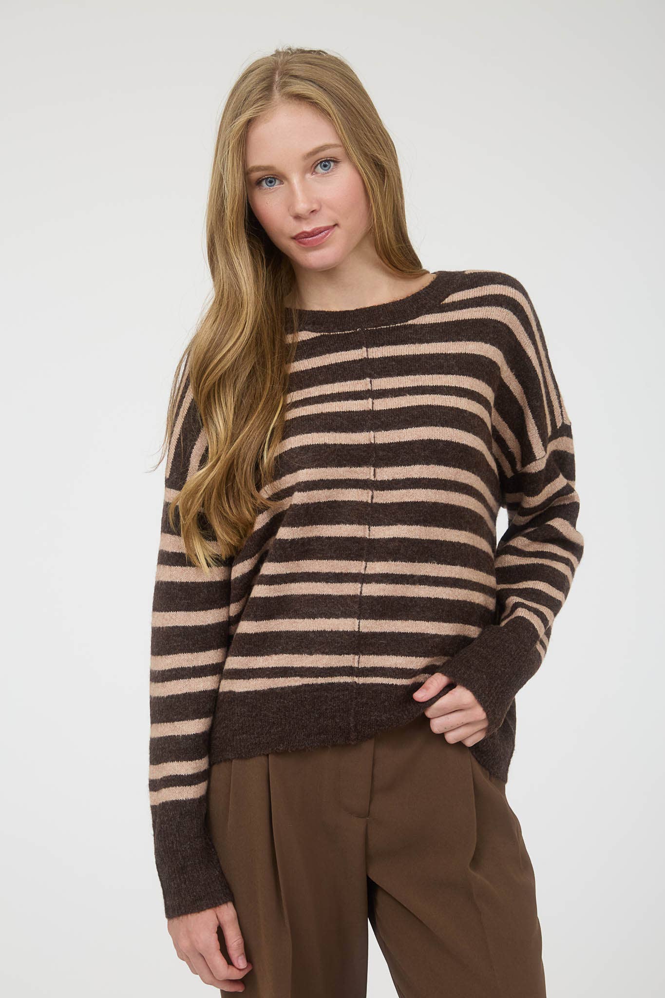 Cozy Front Seam Striped Sweater