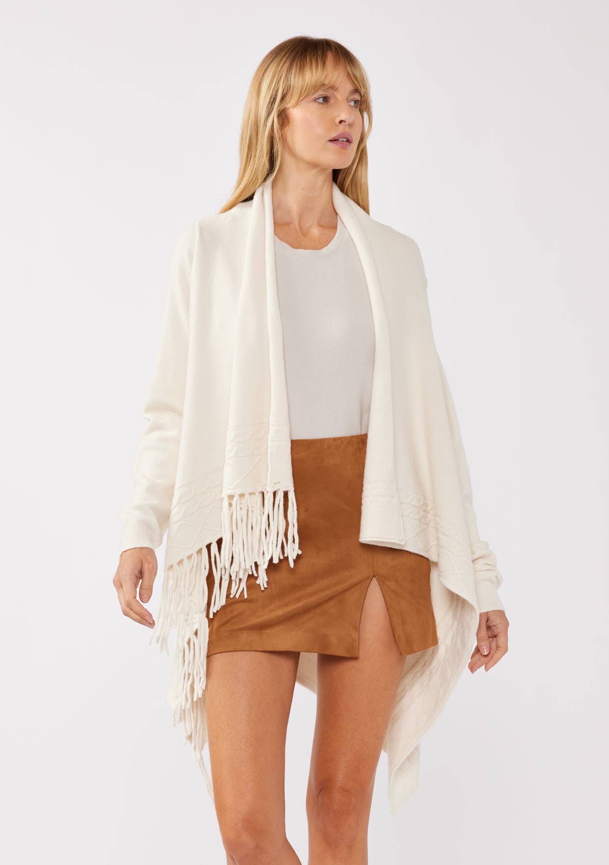 Cowl Neck Fringe Cable Cardigan