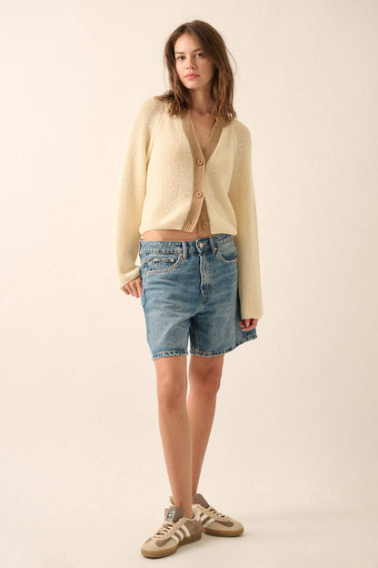 Ribbed Knit Contrast Cardigan Sweater