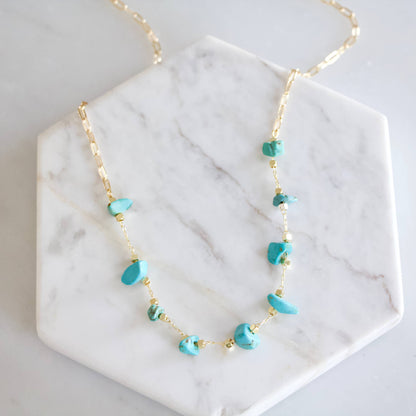 Turquoise Nugget Paperclip Necklace