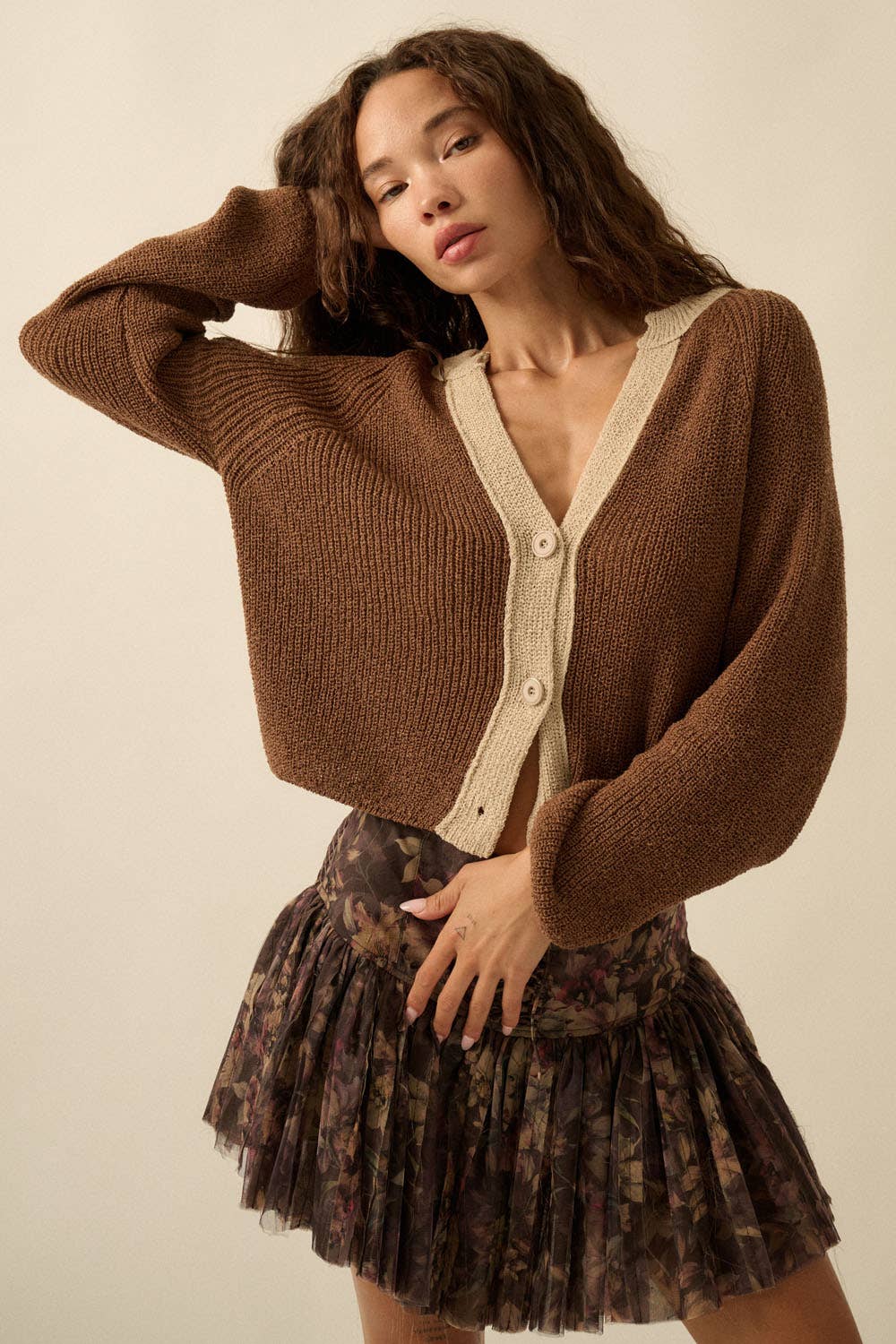 Best Selling Ribbed Knit Contrast Cardi
