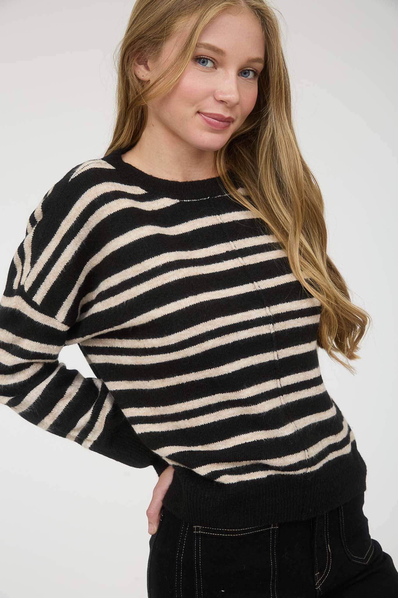 Cozy Front Seam Striped Sweater
