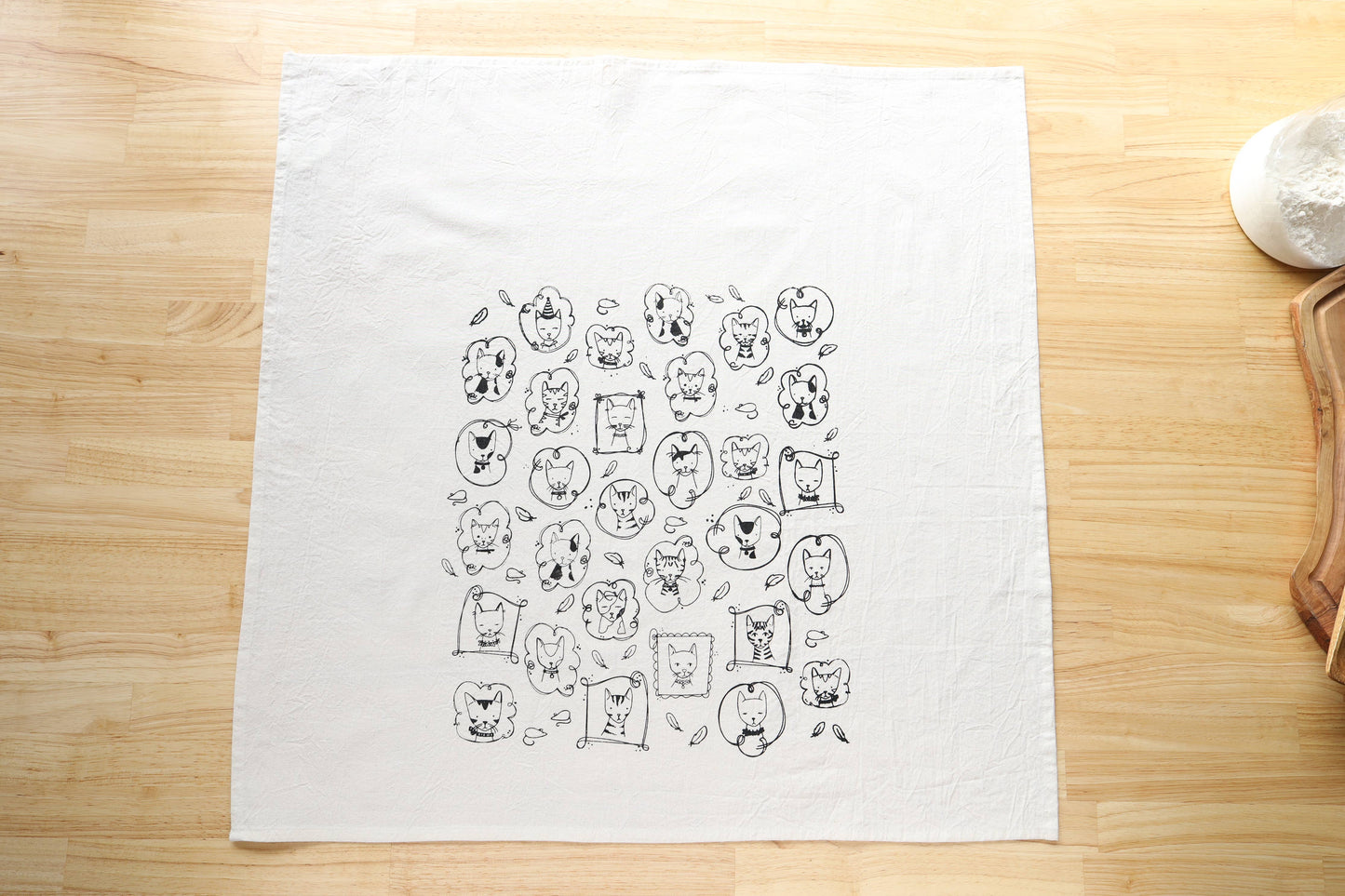 Cat Kitchen Towel, Handprinted Tea Towel, Cats