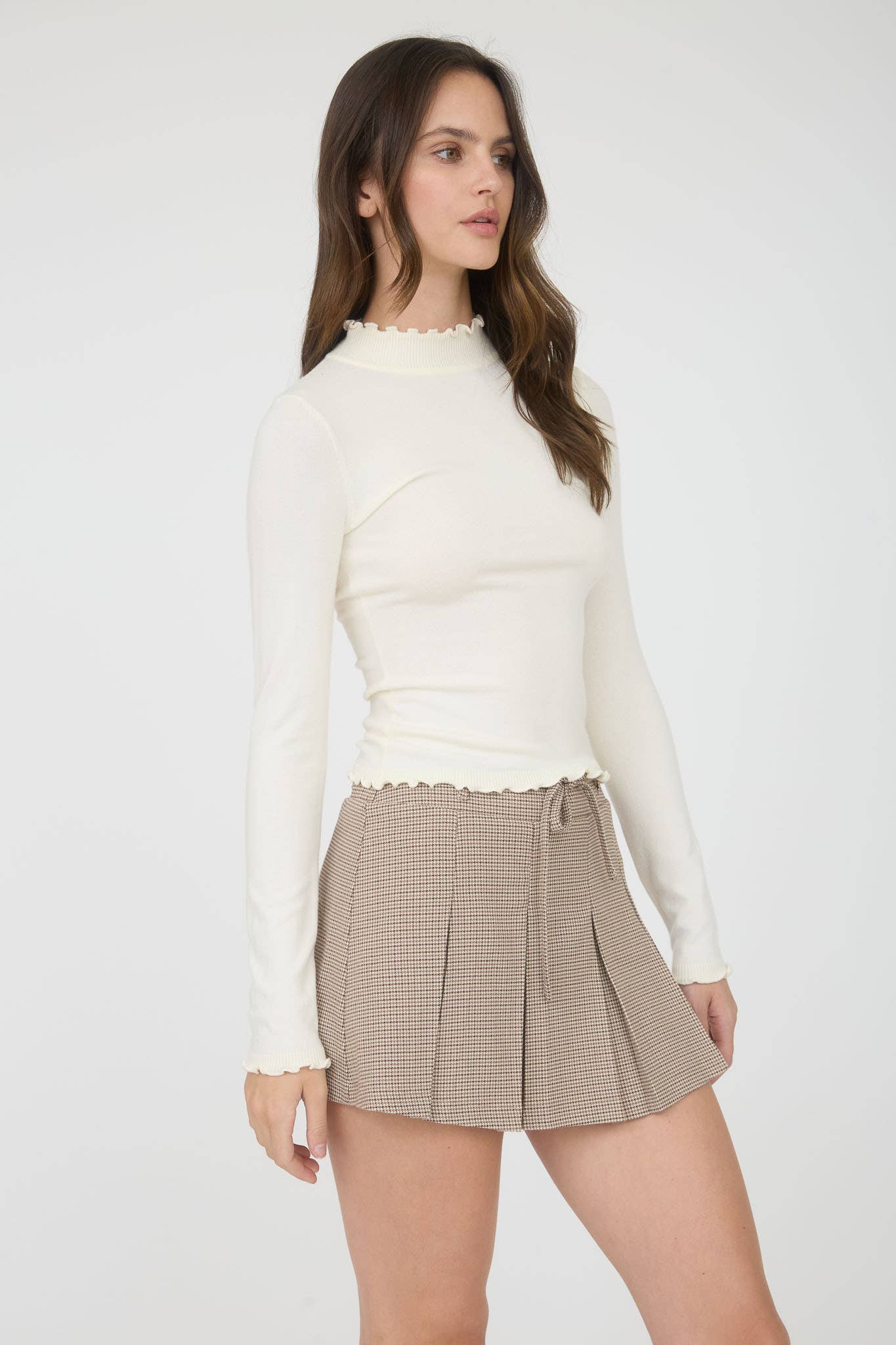 Lettuce Trim Mock Neck Sweater