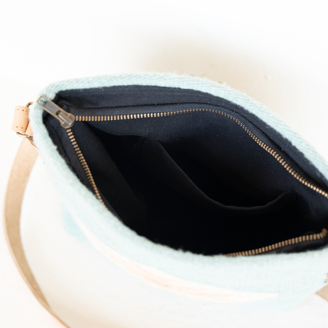Flor de Cielo Zapotec Wool Crossbody–Leather Trim