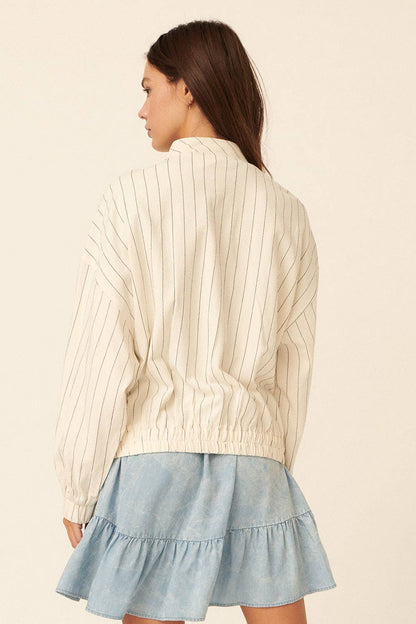 Contrast Pinstripe Zip Up Pocket Bomber Jacket