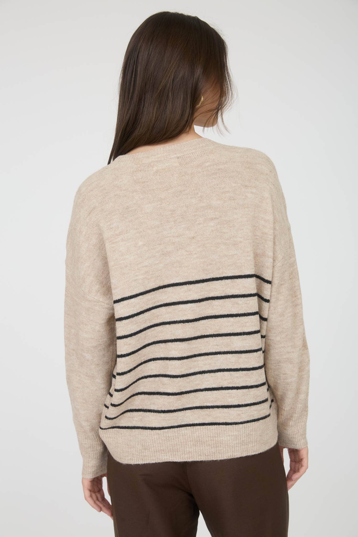 Stripe Front Seam Detail Long Sleeve Sweater