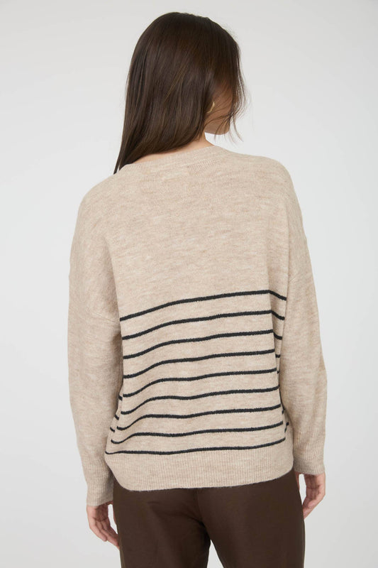 Stripe Front Seam Detail Long Sleeve Sweater