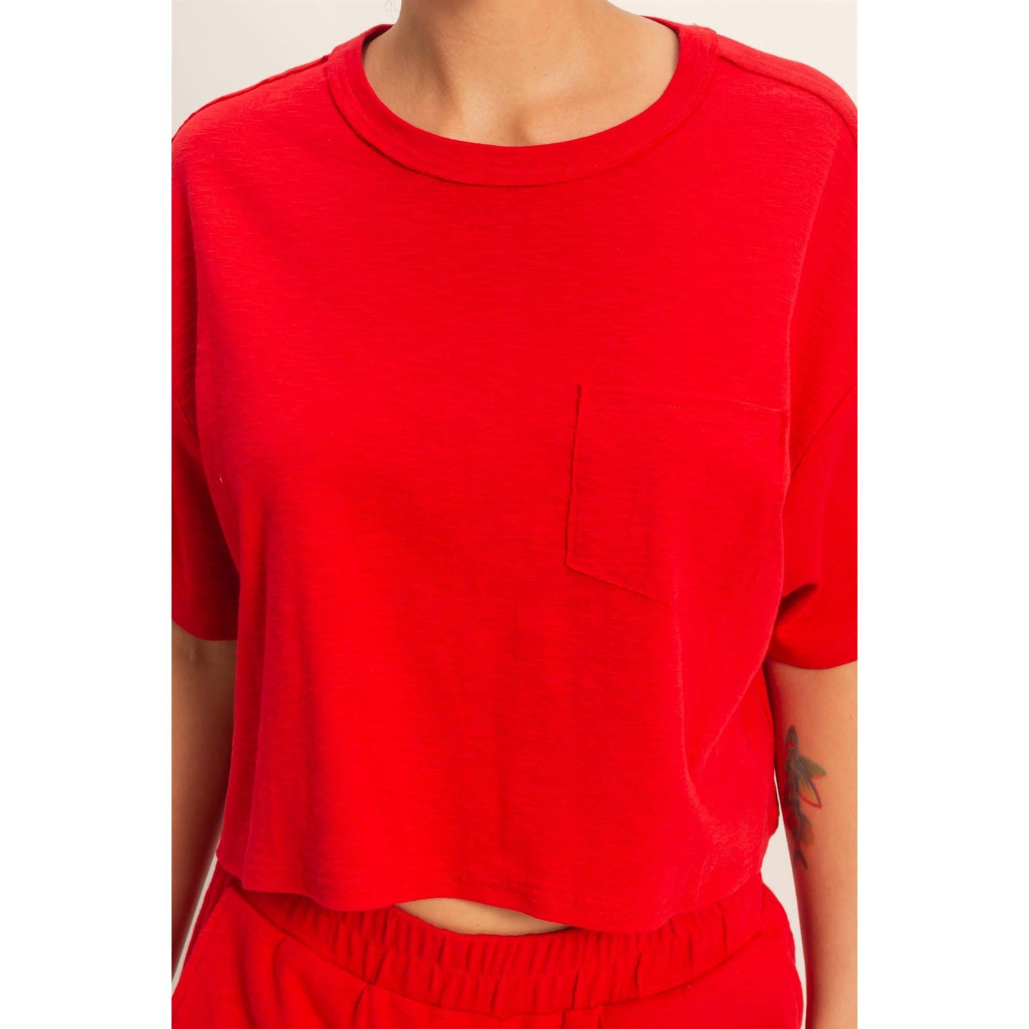 Boxy Crew Neck Top With Pocket