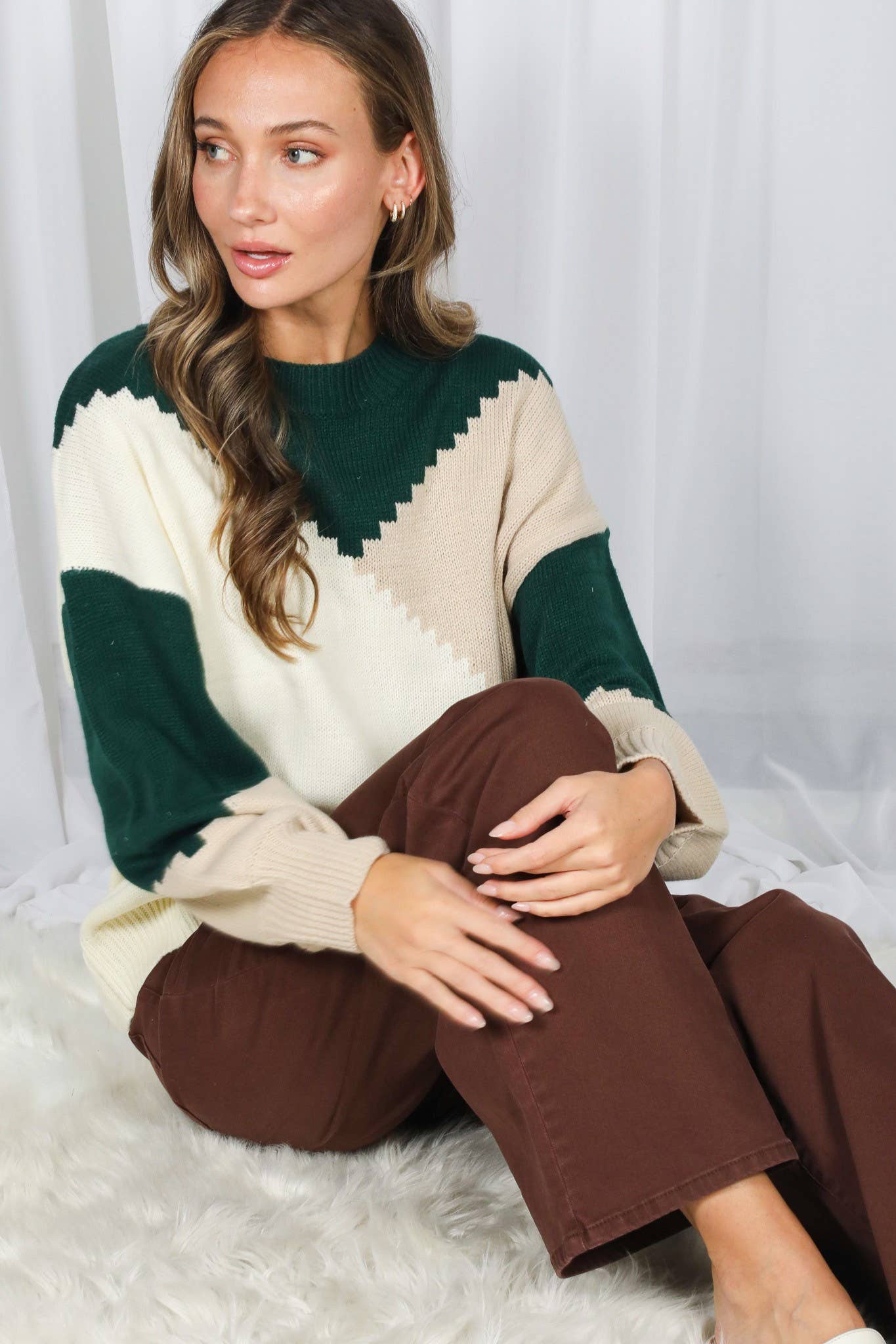 Color Block Chunky Knit Sweater