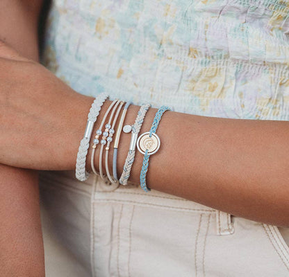 "Wonder" Soft Creams and Blues with Pearls and Gold Hair Tie Bracelets