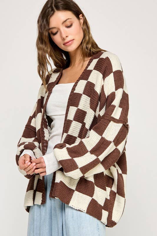 Checkered Drop Shoulder Cardi