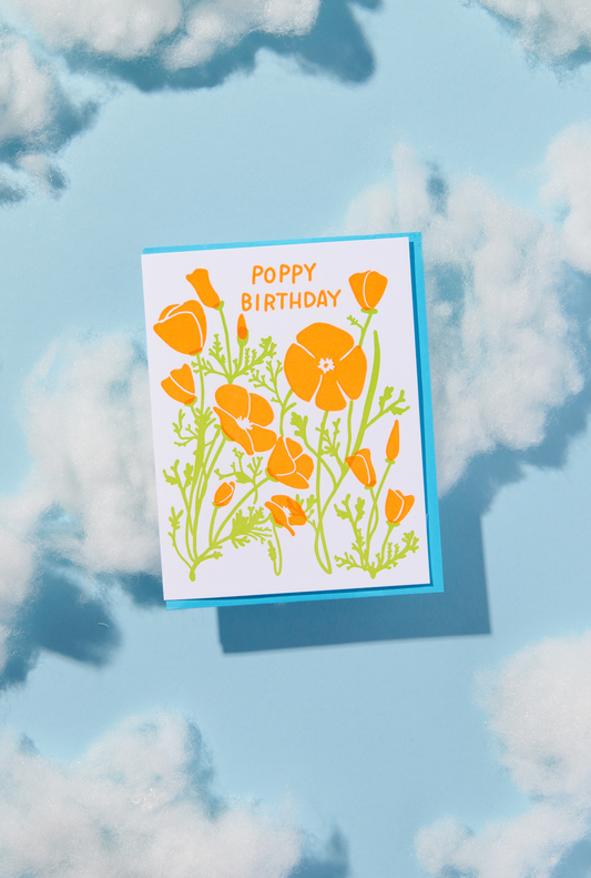 Letterpress Birthday Card—Poppy Birthday (California Poppy)