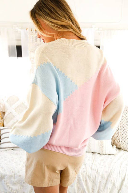 Color Block Chunky Knit Sweater