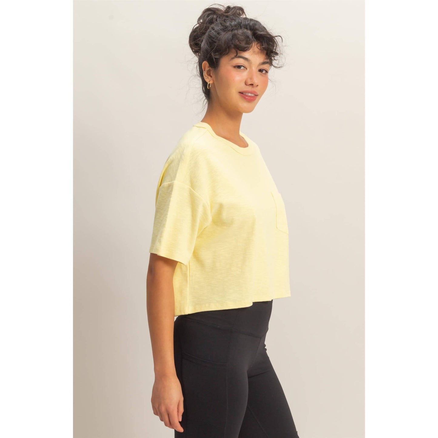 Boxy Crew Neck Top With Pocket