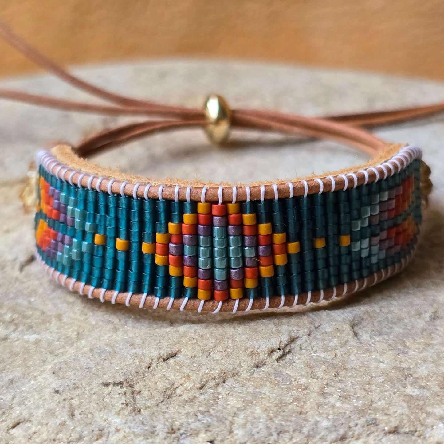 Leo Flight of Courage Citrine Medium Beaded Cuff Bracelet