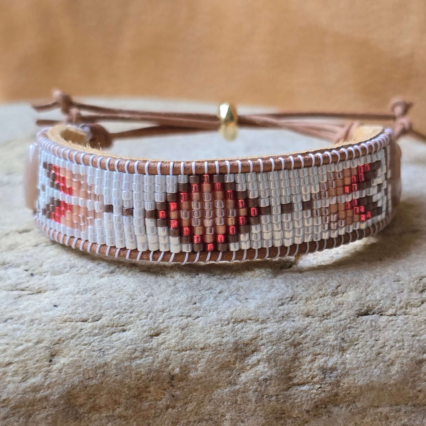 Sacral Harvest Glow Flight of Courage Peach Moonstone Medium Beaded Cuff Bracelet