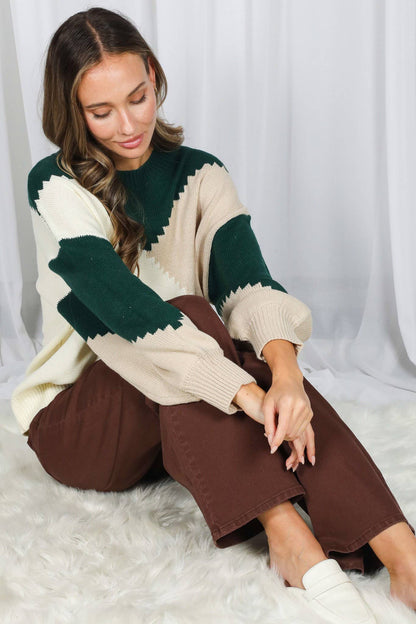 Color Block Chunky Knit Sweater
