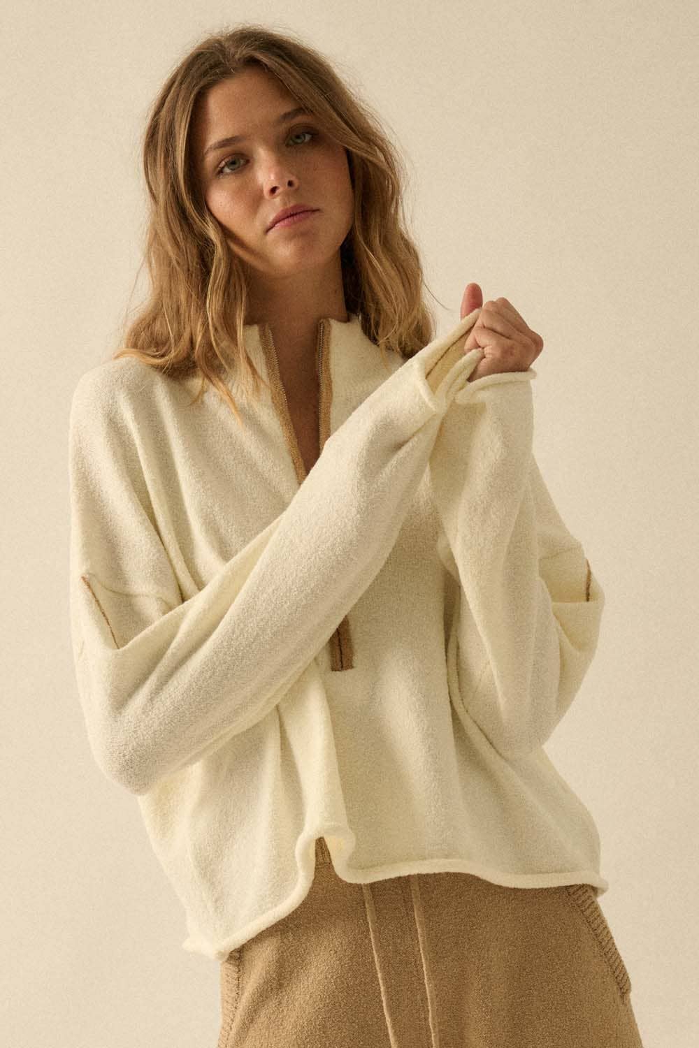 Textured Knit Half-Zip Mock-Neck Sweater