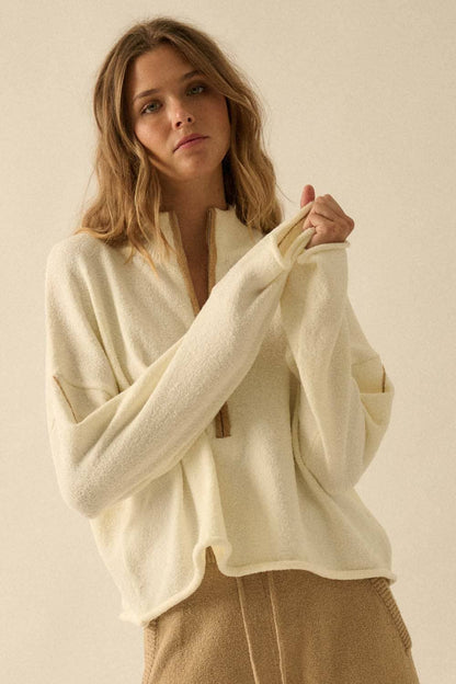 Textured Knit Half-Zip Mock-Neck Sweater