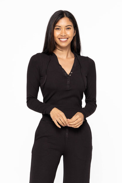 Bamboo Blend Long Sleeve Henley Hoodie