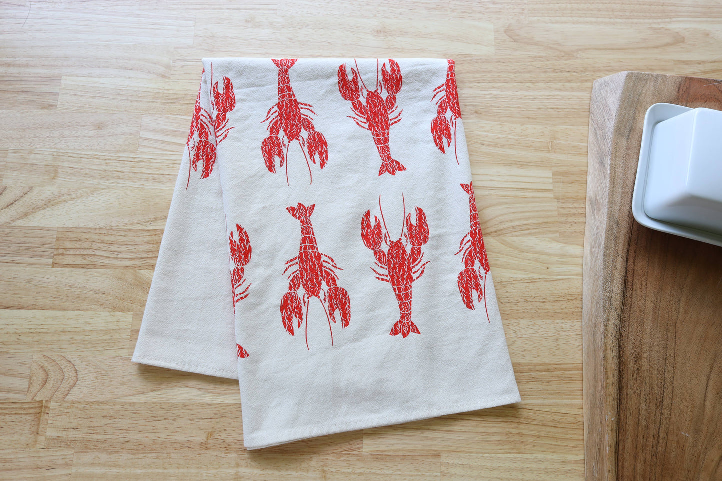 Lobster Kitchen Towel, Handprinted Coastal Towel