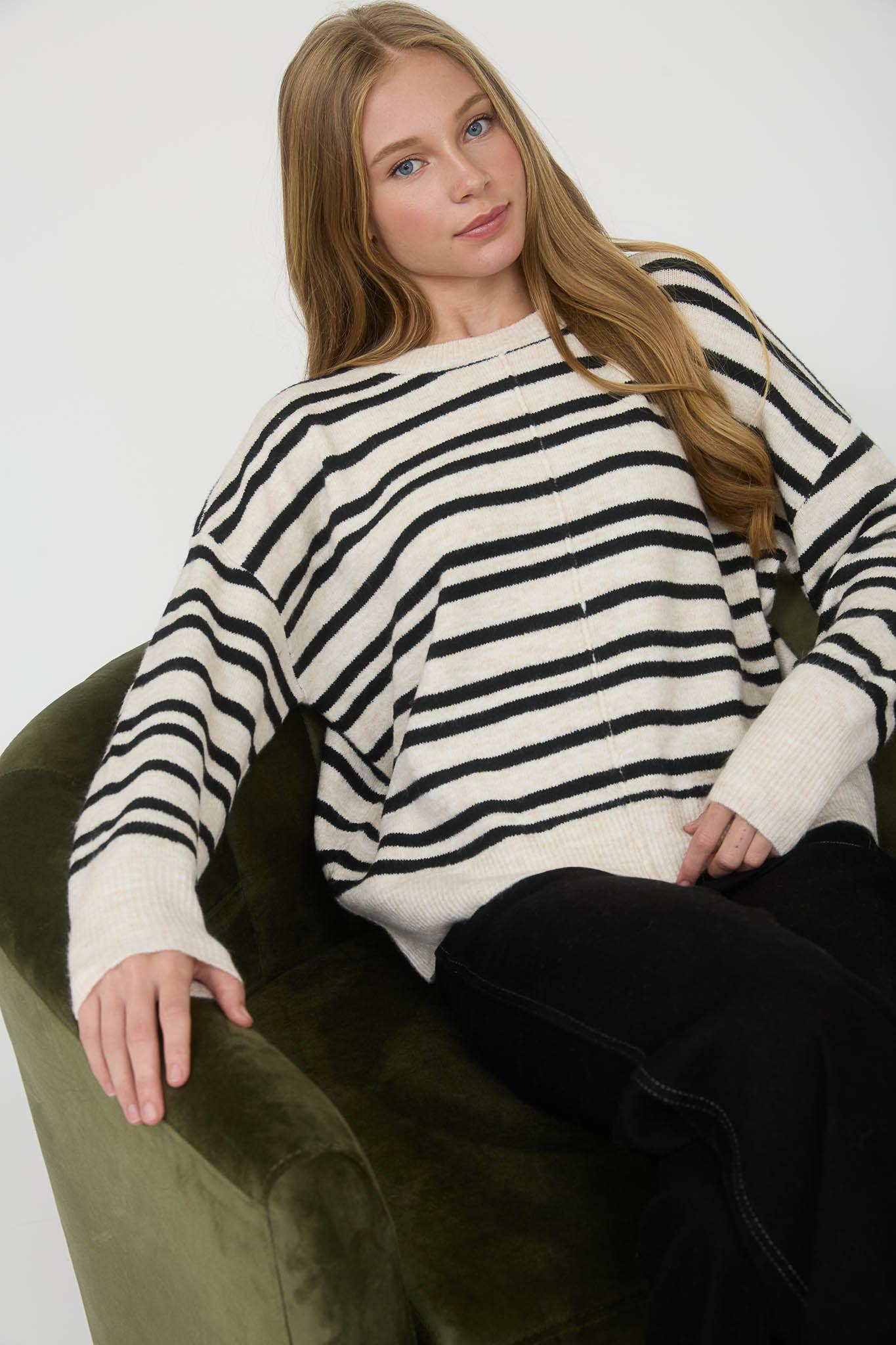 Cozy Front Seam Striped Sweater