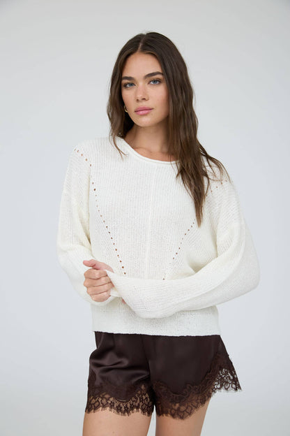 POINTELLE V STITCH ROLLED EDGE KNIT SWEATER (PRE-ORDER)