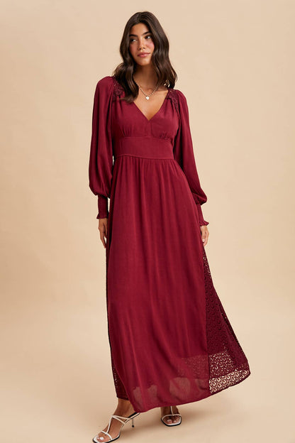 Lace Panel V Neck Maxi Dress