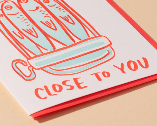 Letterpress Love Card—Sardines (Close to You, Trendy, Cute)