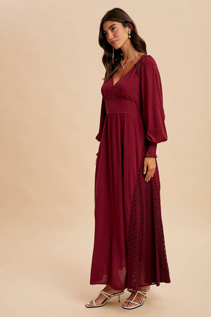 Lace Panel V Neck Maxi Dress
