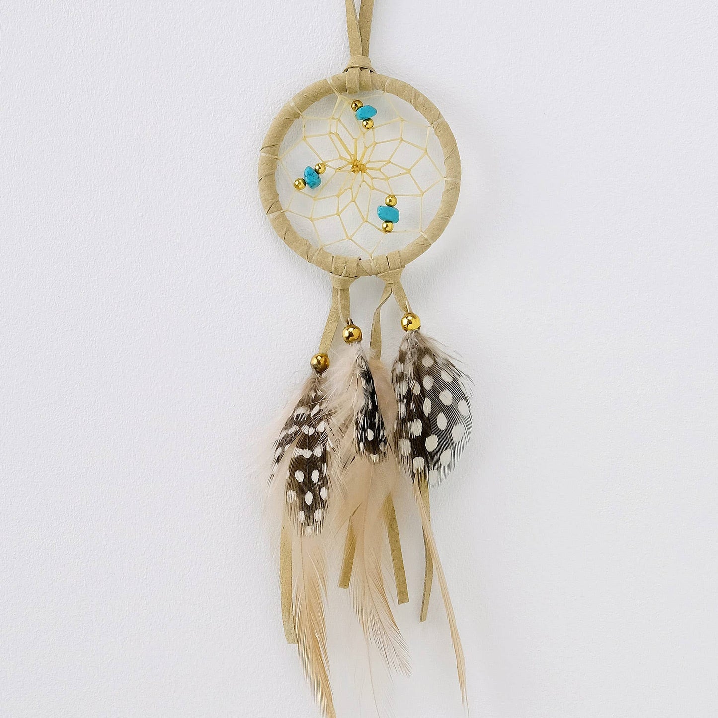 2” Tan Dream Catcher with Semi-precious Stones