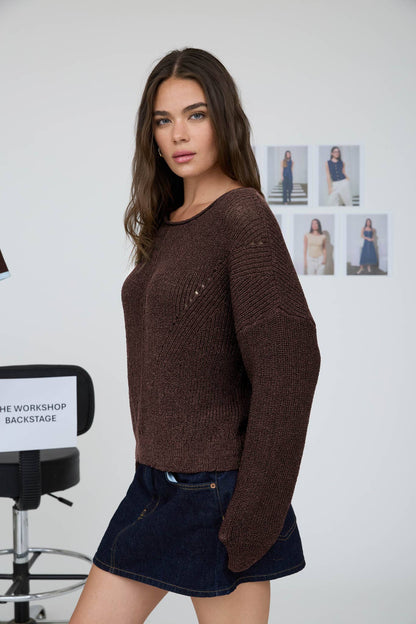 POINTELLE V STITCH ROLLED EDGE KNIT SWEATER (PRE-ORDER)