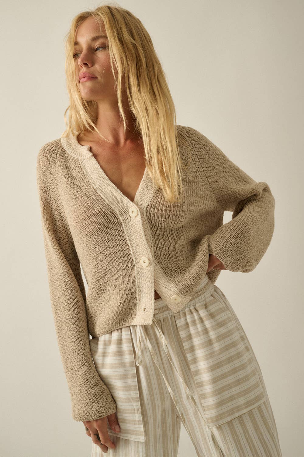 Best Selling Ribbed Knit Contrast Cardi