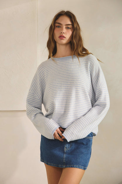 Striped Roll Up Neck Sweater