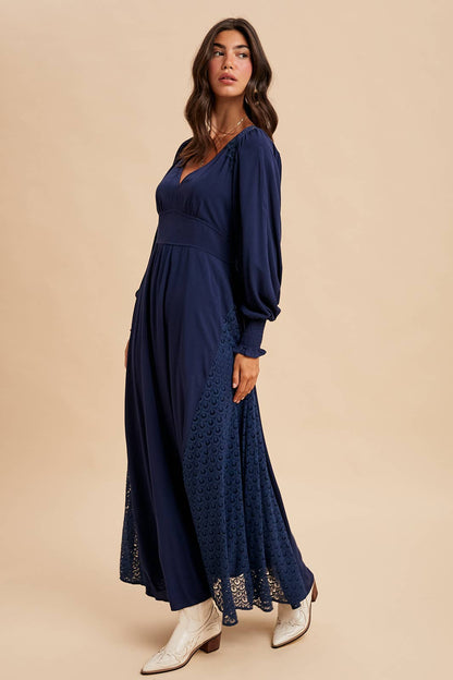 Lace Panel V Neck Maxi Dress