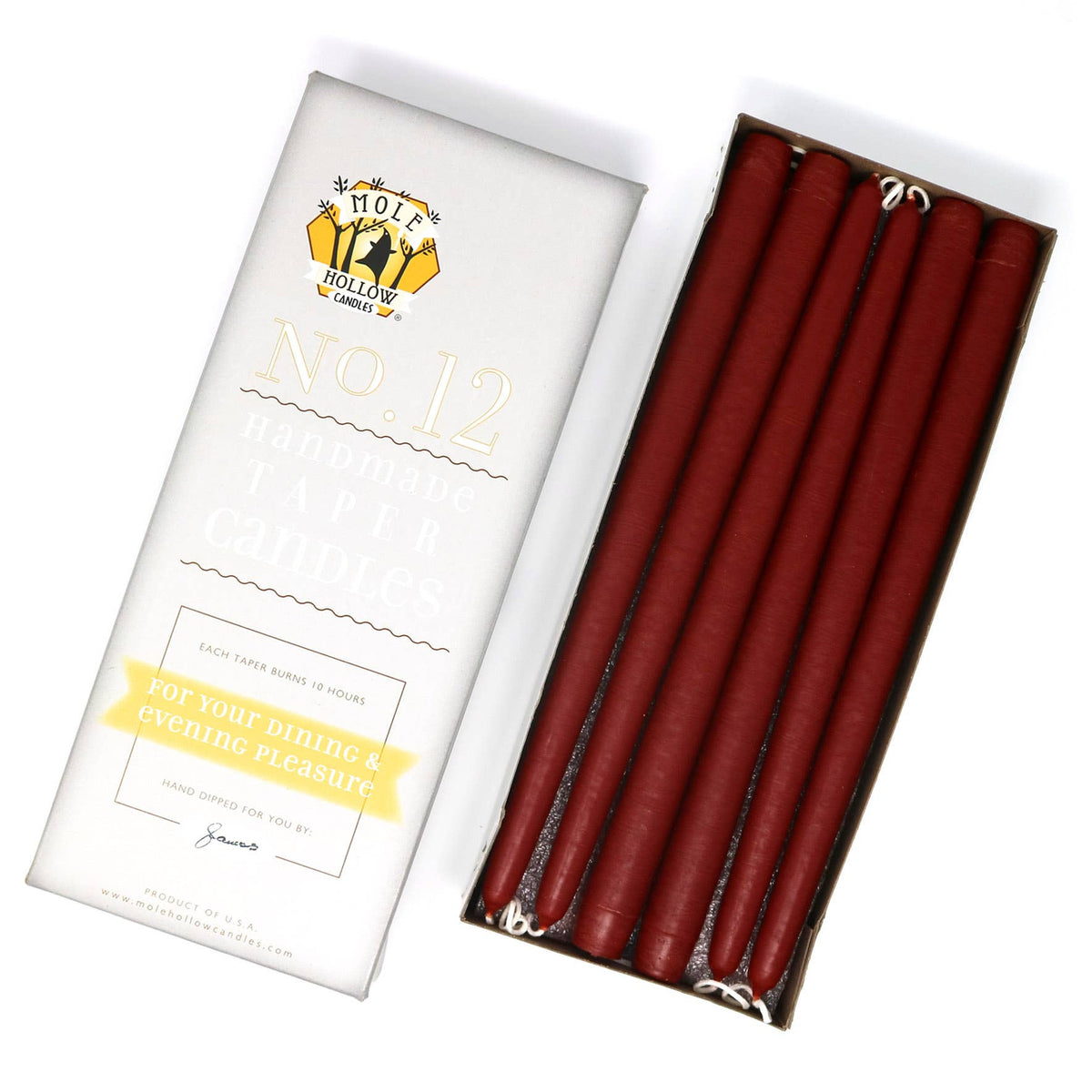 12" Hand Dipped Taper Candles USA Made