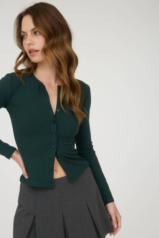 Ribbed Long Sleeve Button Down Knit Top