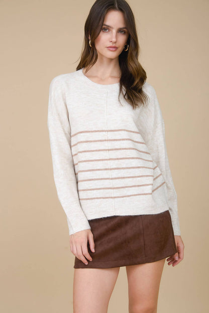 Stripe Front Seam Detail Long Sleeve Sweater