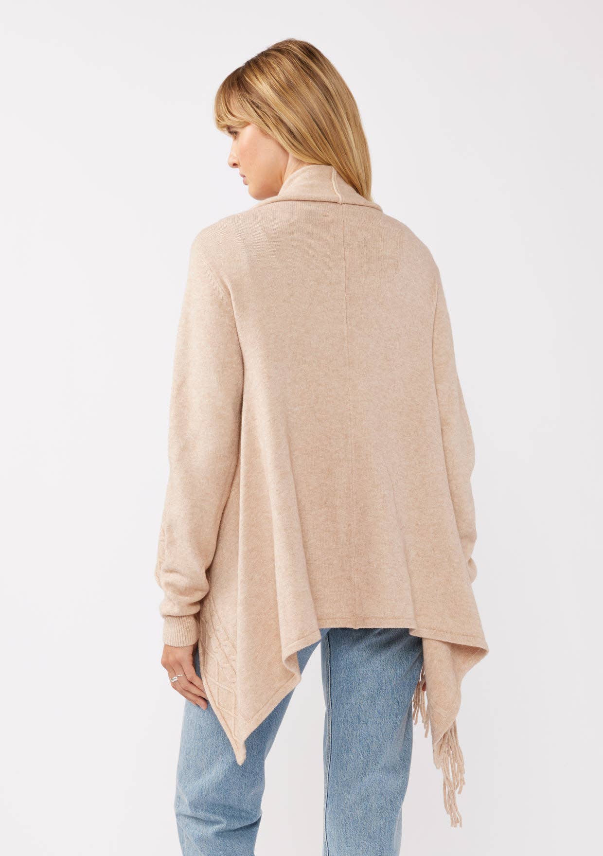 Cowl Neck Fringe Cable Cardigan