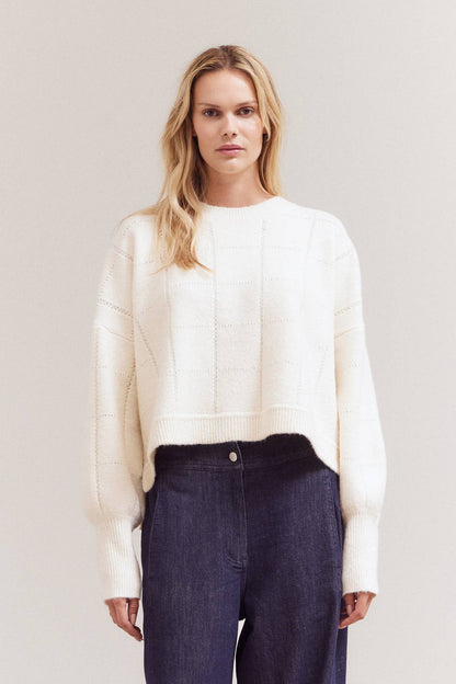 Textured Grid Knit Sweater