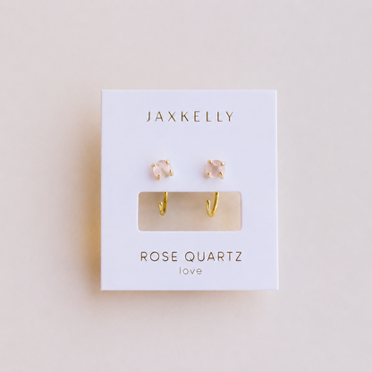 Huggies - Rose Quartz - Gold Earrings