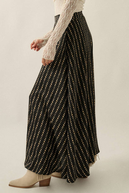 Moon-Print Satin A-Line Maxi Skirt