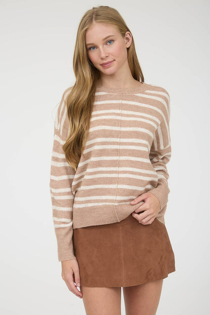 Cozy Front Seam Striped Sweater