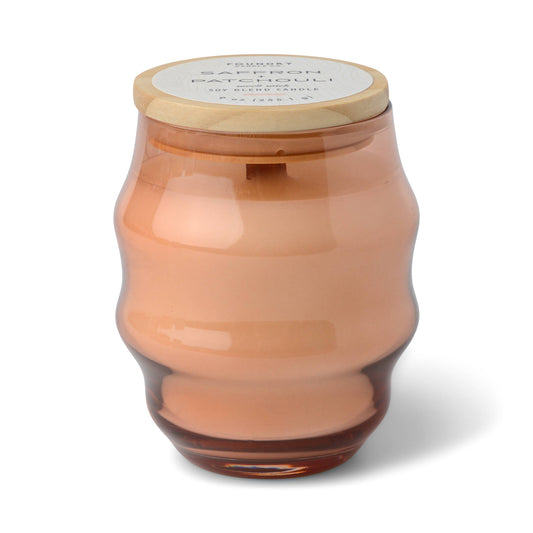 Curvy Tinted Glass With Wood Lid - Saffron & Patchouli
