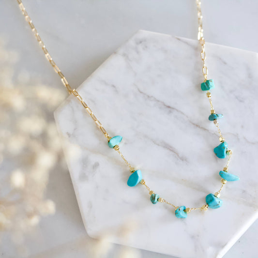 Turquoise Nugget Paperclip Necklace