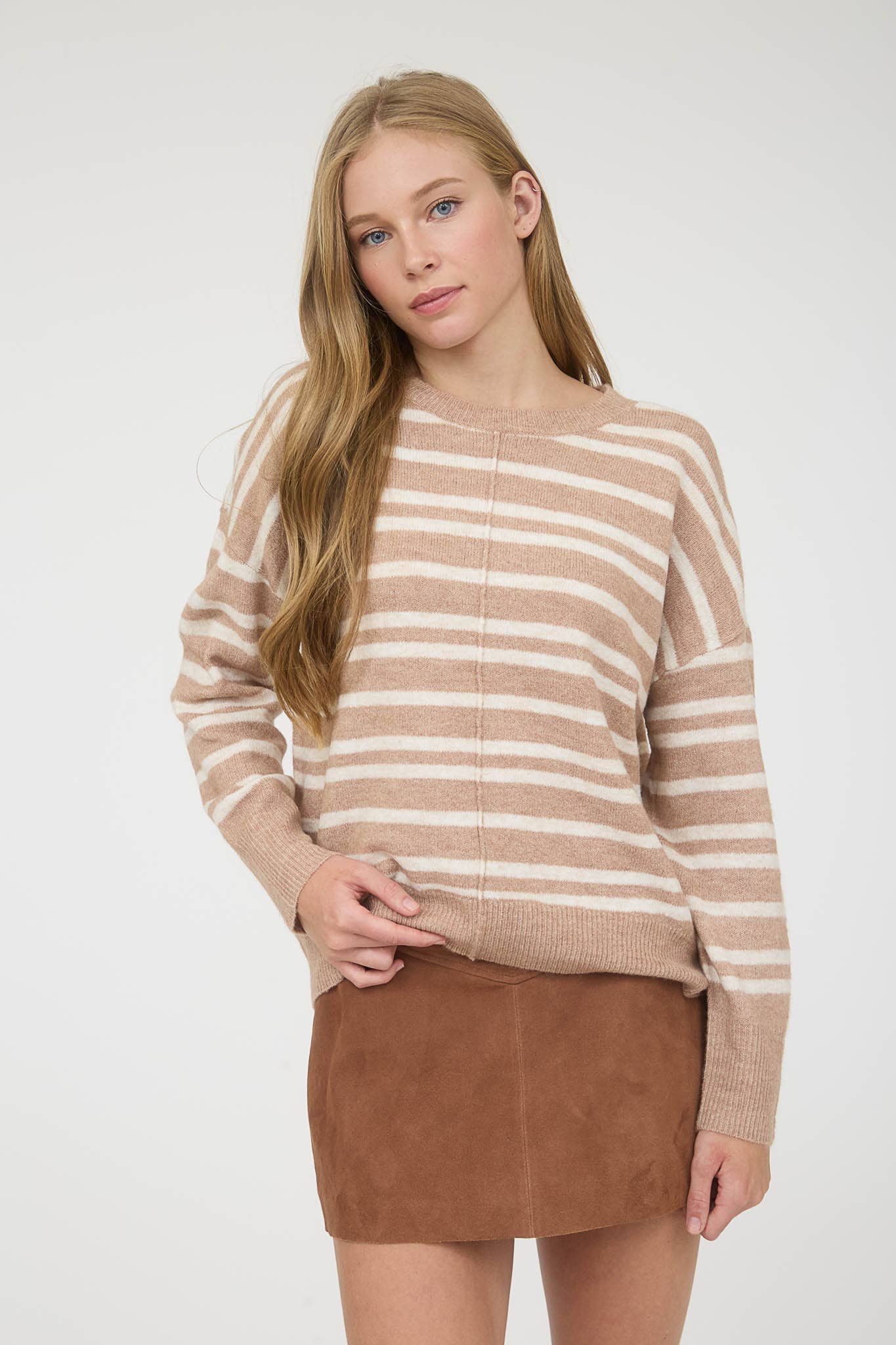 Cozy Front Seam Striped Sweater