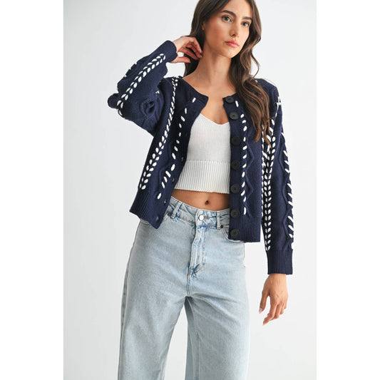 Indigo Ribbon Stich Cable Sweater