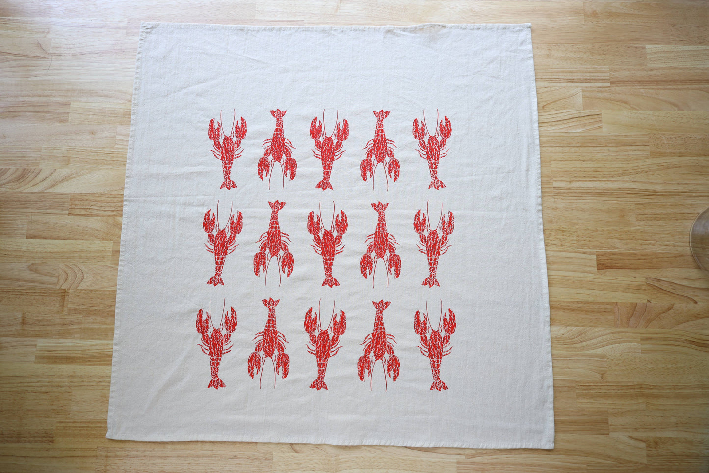 Lobster Kitchen Towel, Handprinted Coastal Towel