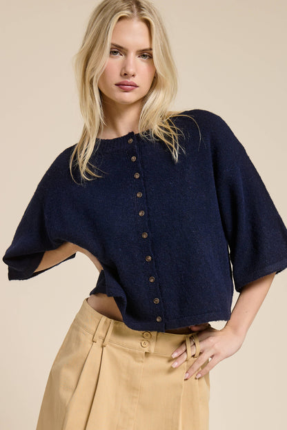 Wide Sleeve Button Front Knit Cardi
